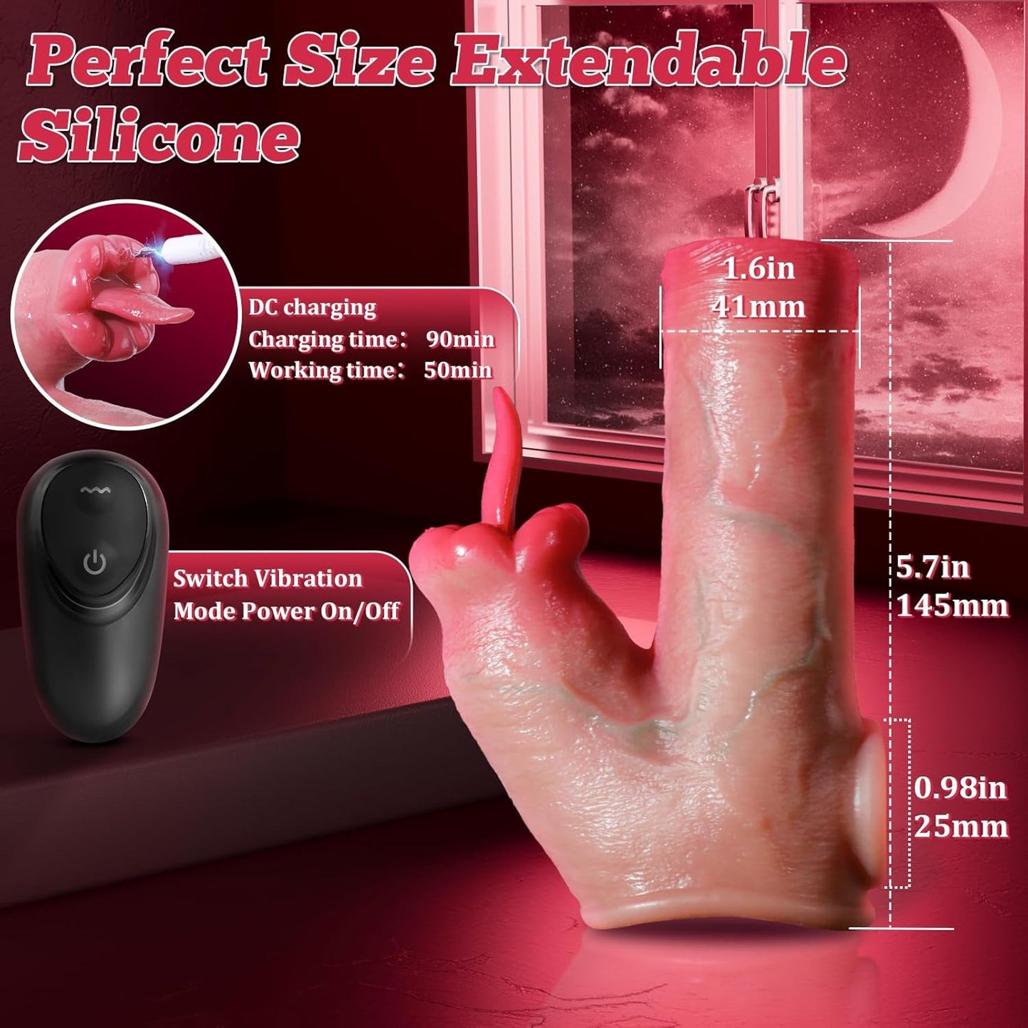Anillo vibrador para el pene TongueVolt con 10 modos a distancia