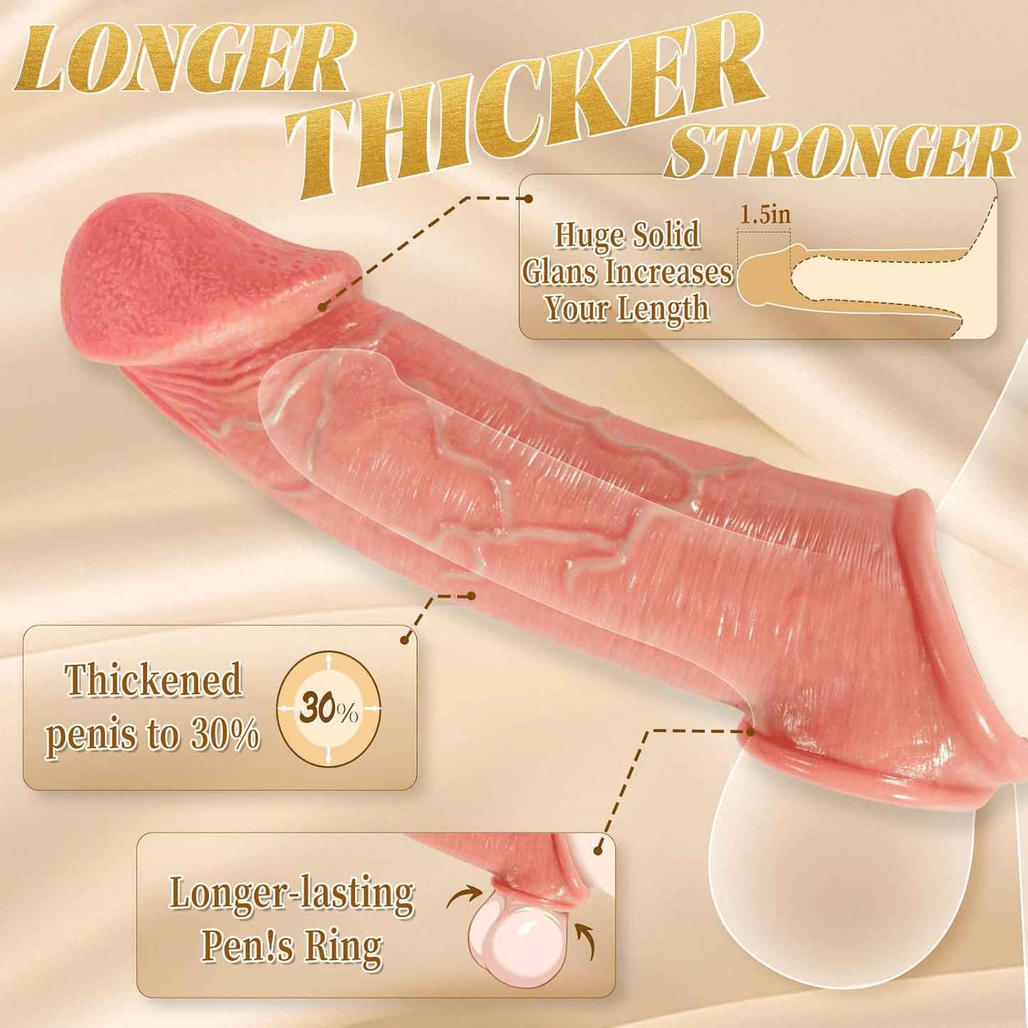 TitanGlans Penis Sleeve 8.5” Silicone Glans Girth Extender