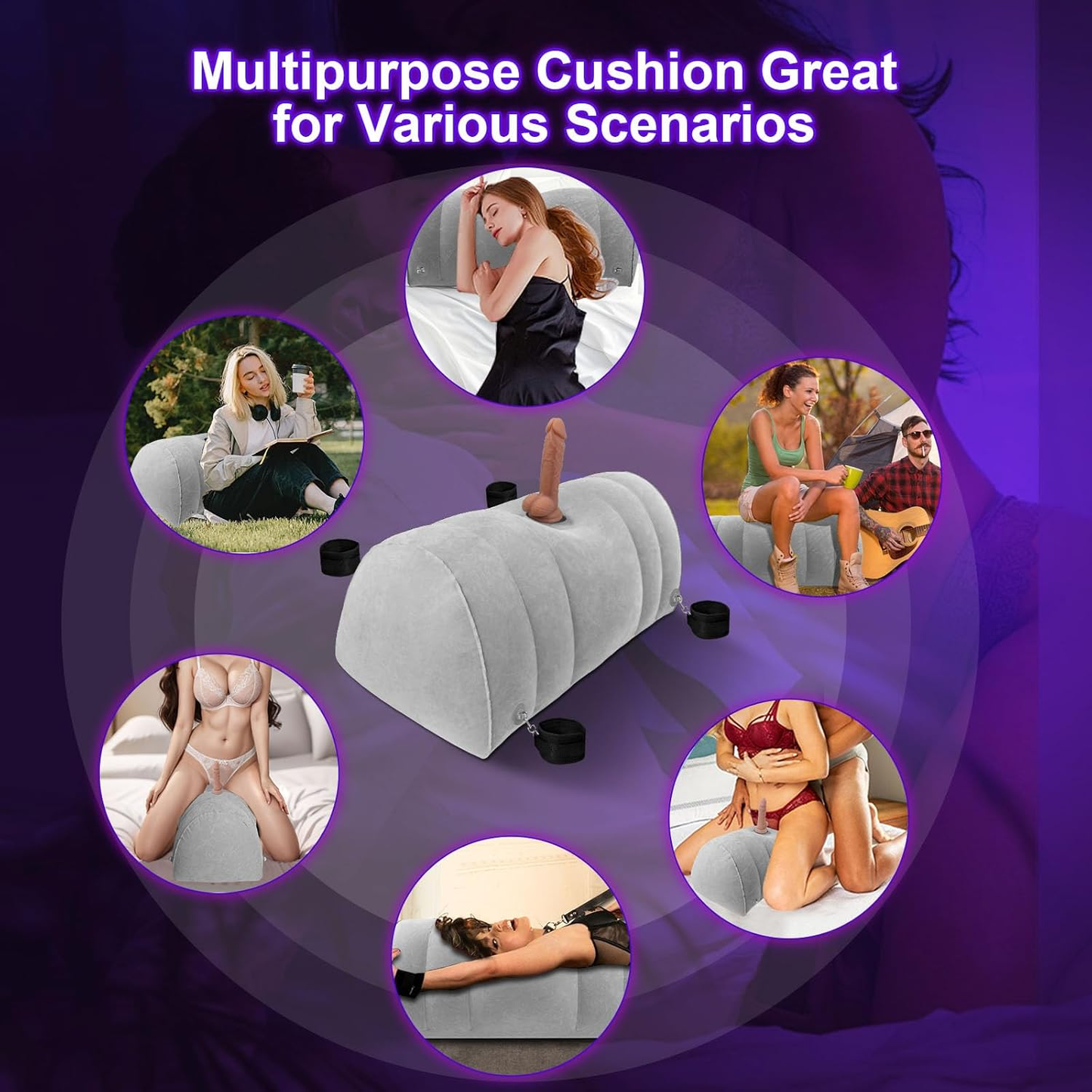Almohada inflable BDSM DominaLift con soporte para dildo y esposas