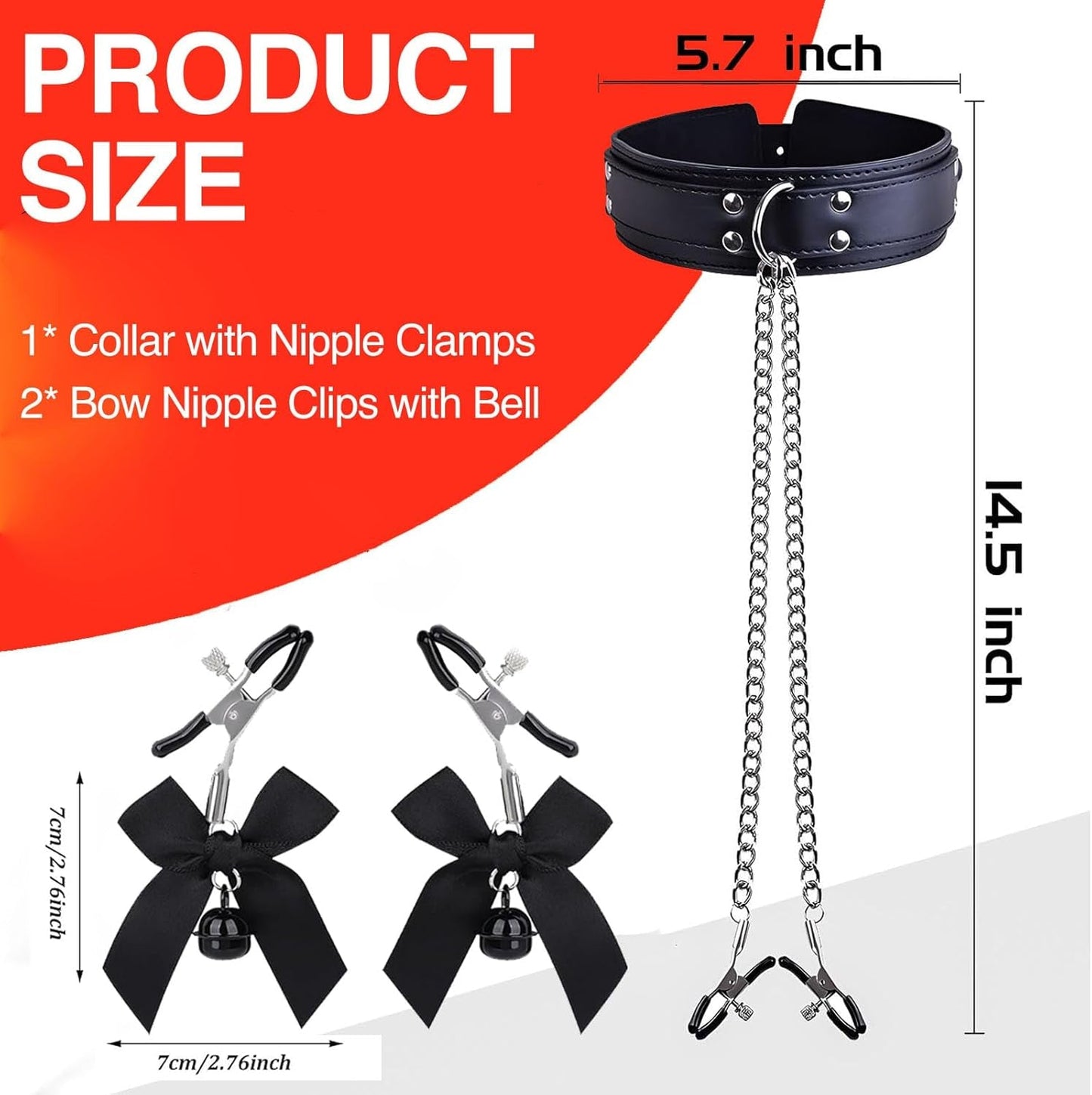 Juego de pinzas para pezones y collar BowBelle BDSM