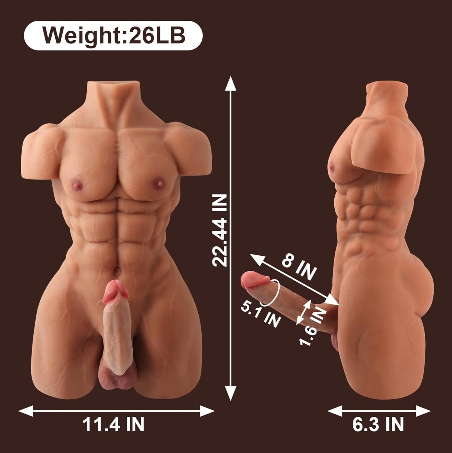ForgeFlex Torso de Muñeco Sexual Masculino Dildo Flexible de 8 pulgadas 26 libras