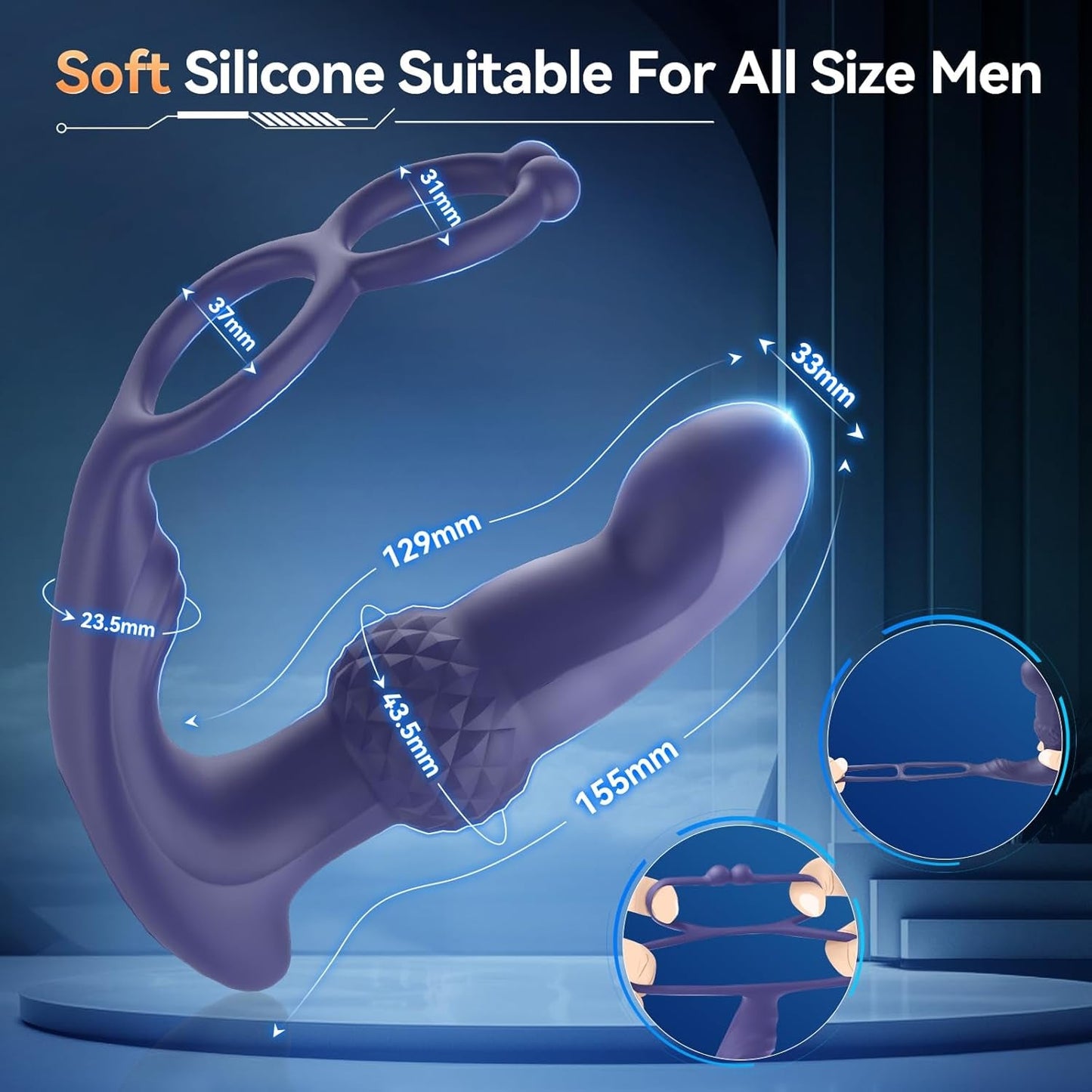 ThrustCore Anillo para el pene, masajeador de próstata penetrante, 7 modos, control remoto, resistente al agua