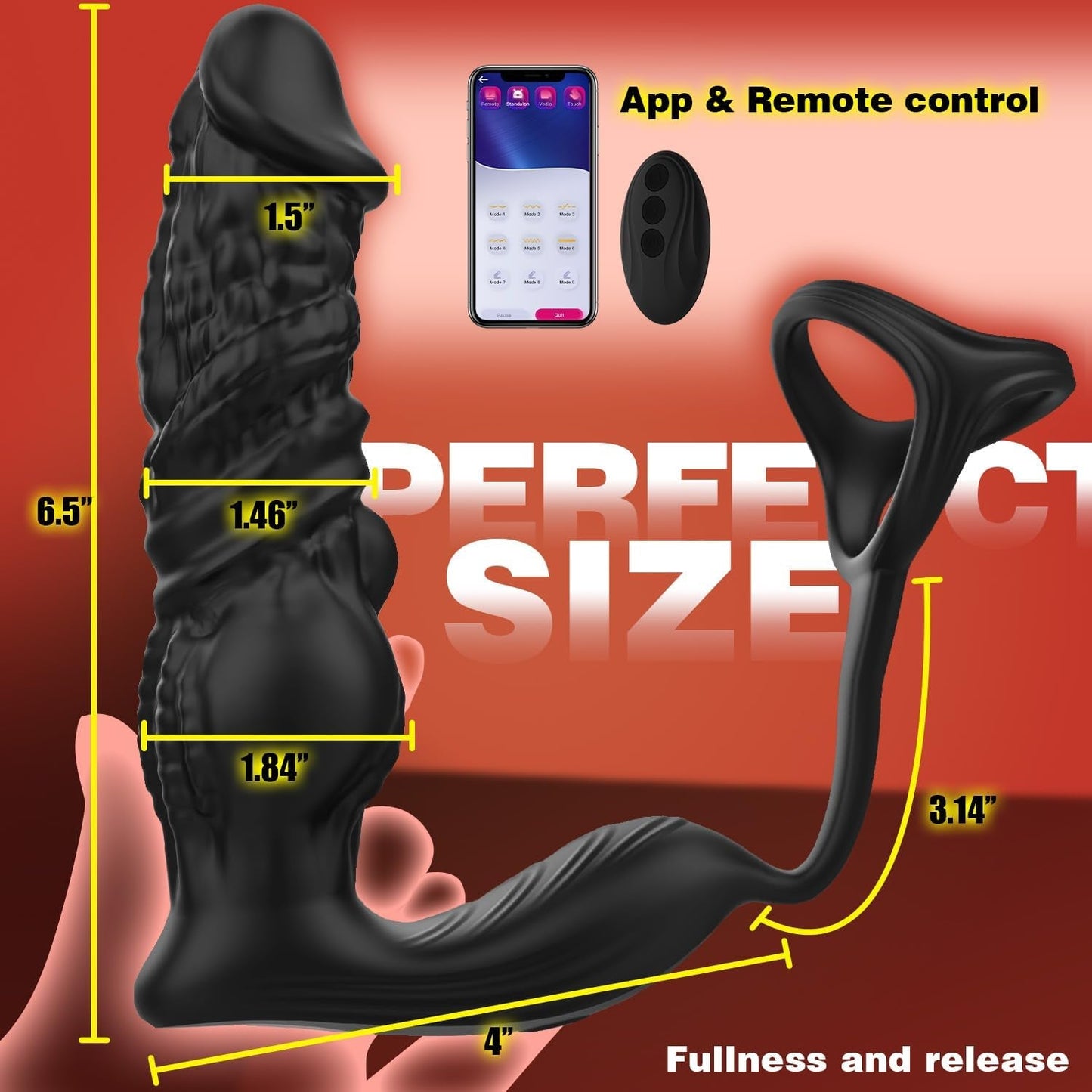 Anillo para el pene y masajeador prostático HyperThrust con 9 modos y control por aplicación