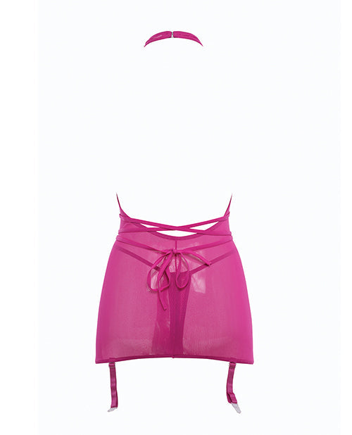 Vestido de liga de malla transparente y tanga abierta Allure Savannah rosa fuerte L/XL