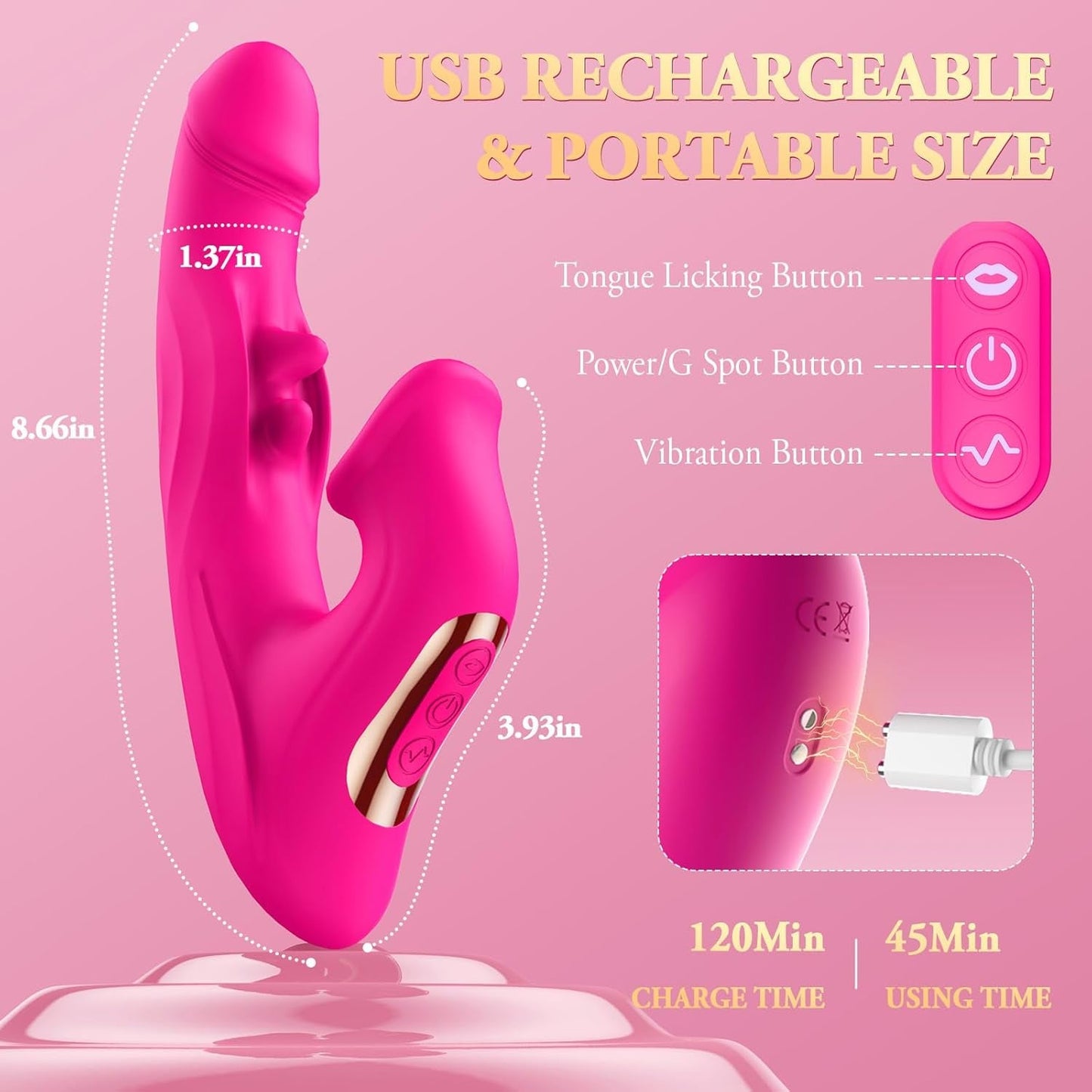 ElyraMax Vibrador de Conejo Impulsor Lametón 4-en-1 10 Modos Punto G