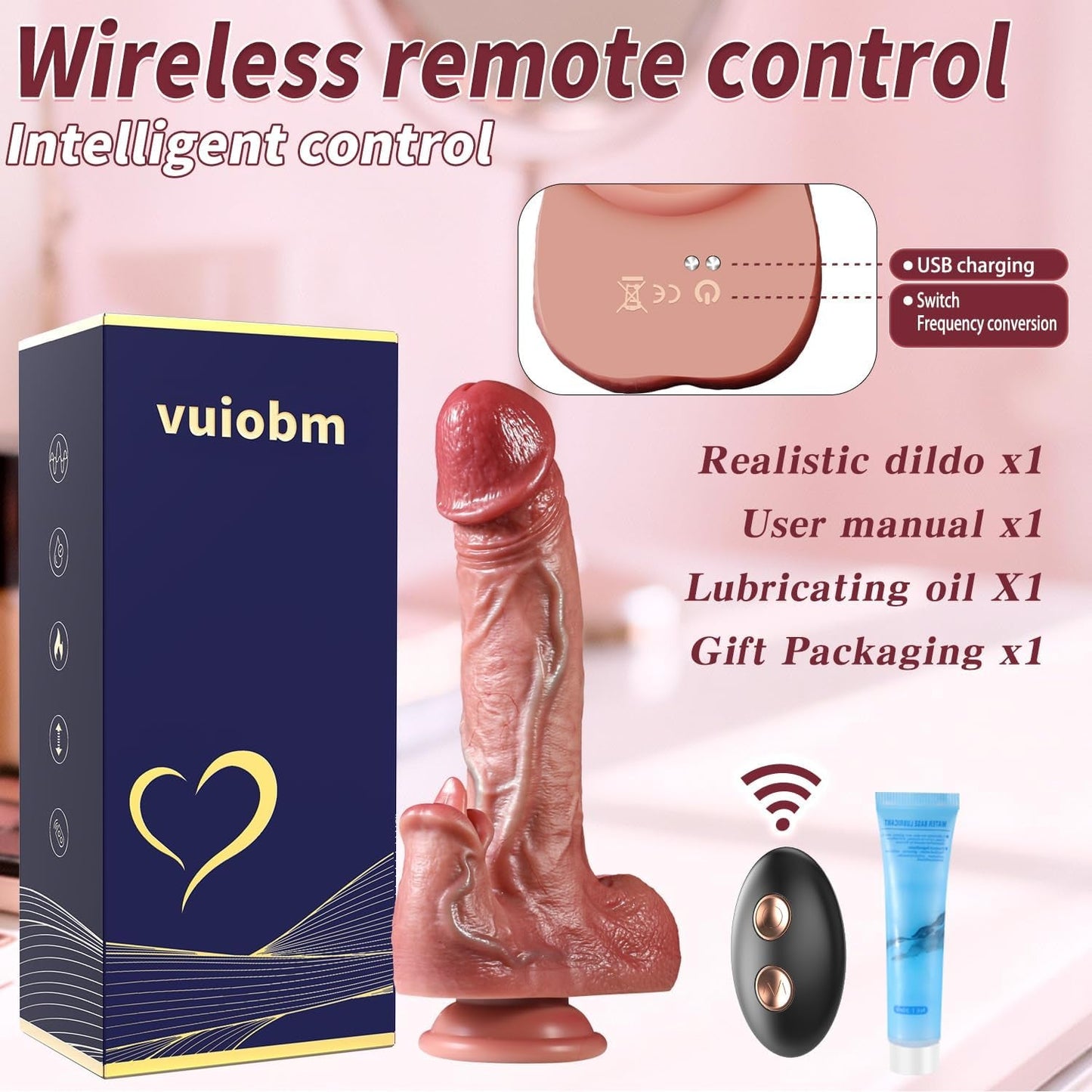 VirexaHeat Dildo Vibrador de Empuje y Lamido, 5 Velocidades, Juguete para Punto G