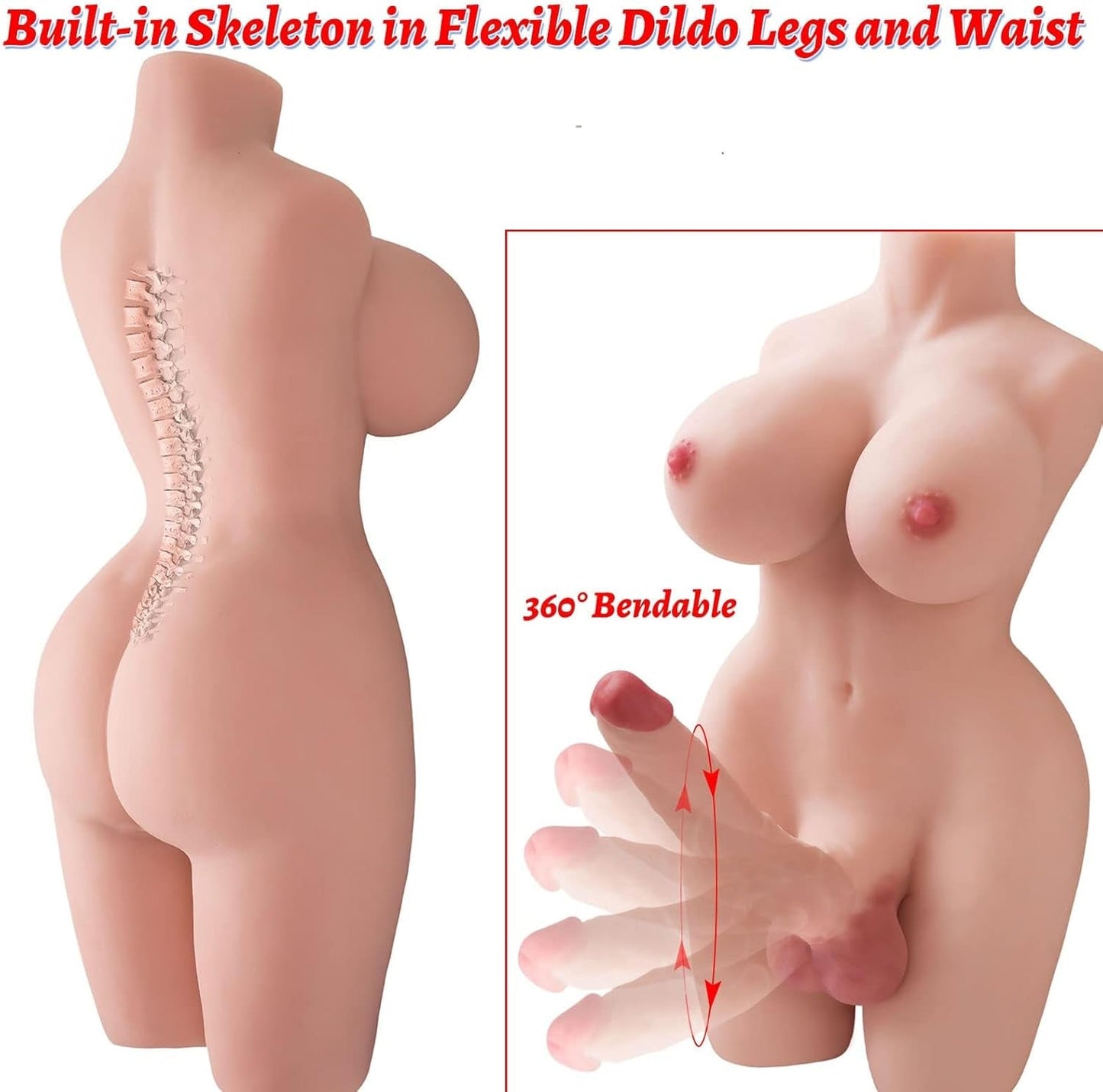 NovaCurve Torso de muñeca sexual transgénero 3 en 1 con dildo enorme
