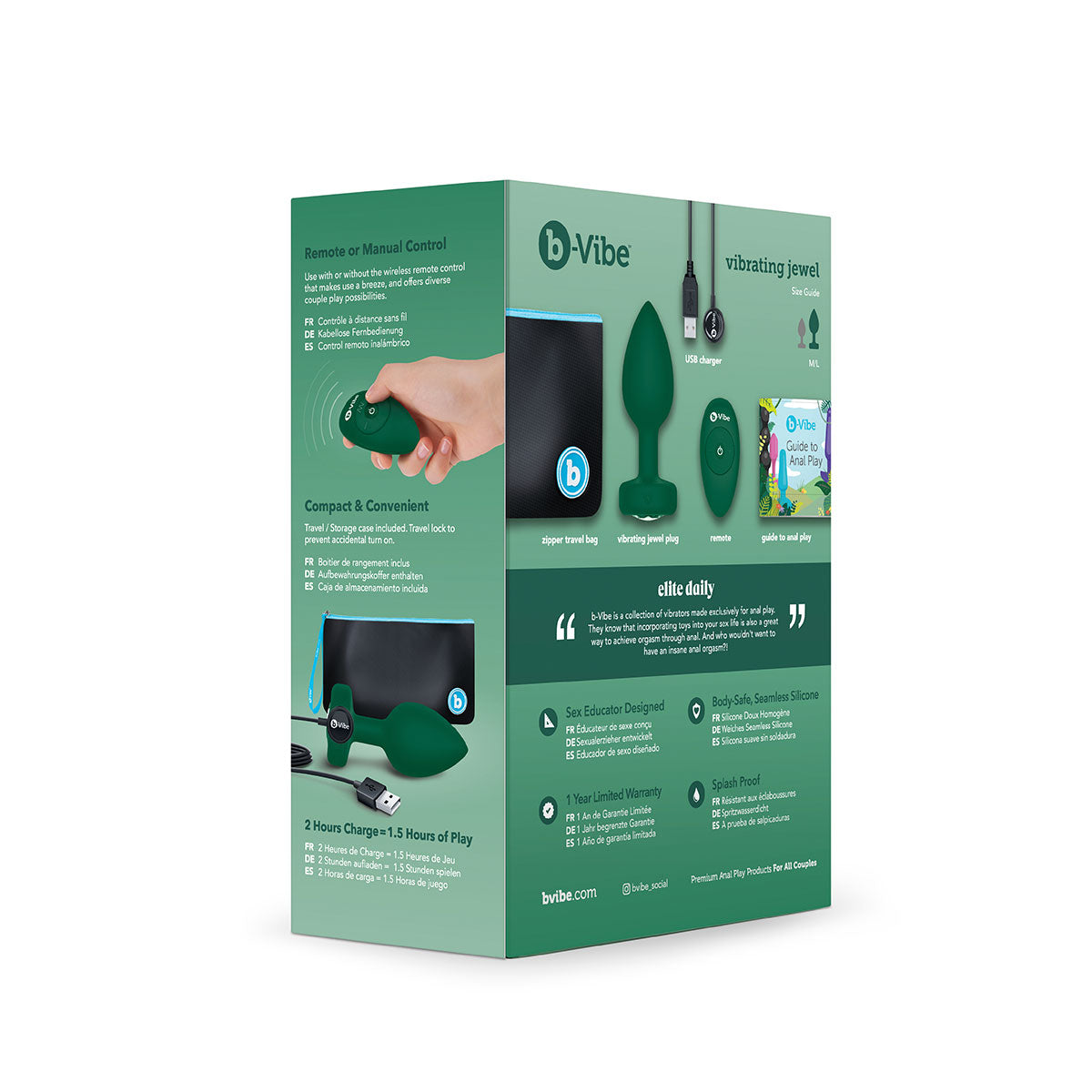 b-Vibe Vibrating Jewel Plug M/L - Esmeralda