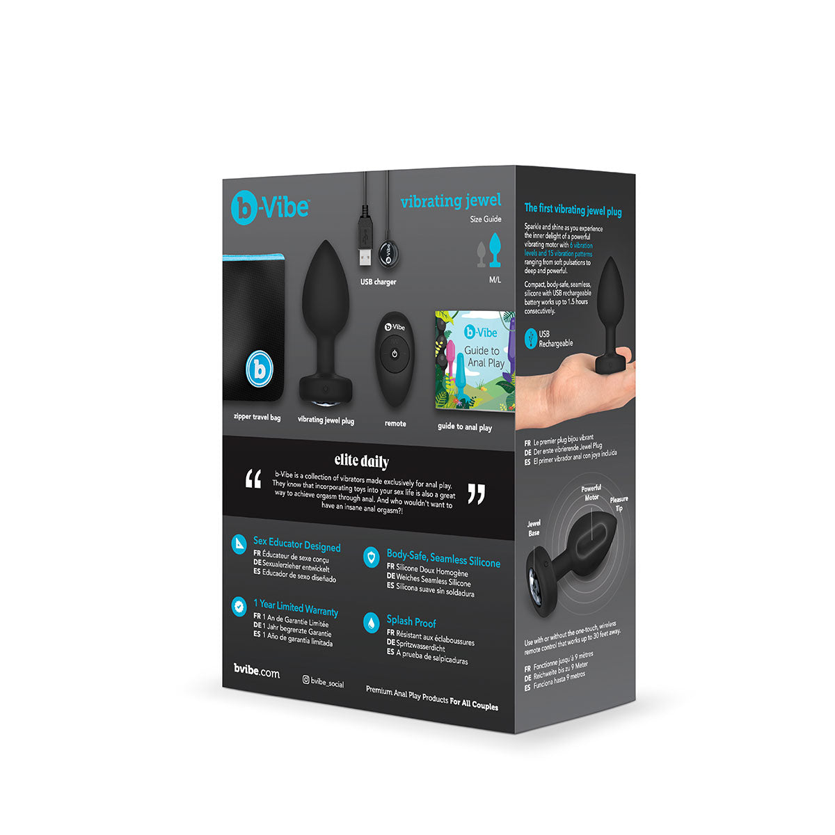 b-Vibe Vibrating Jewel Plug M/L - Negro
