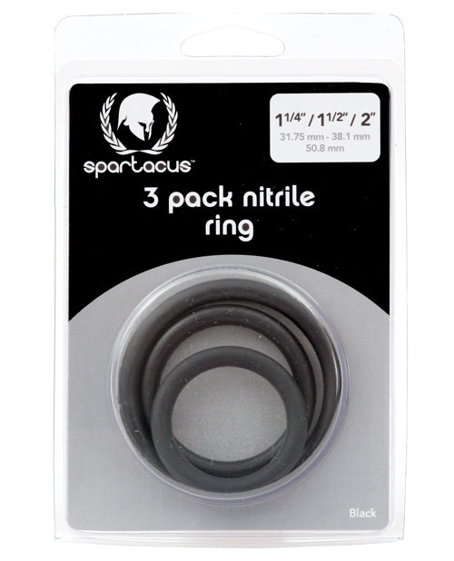 Juego de tres anillos para pene de nitrilo Spartacus - Negro