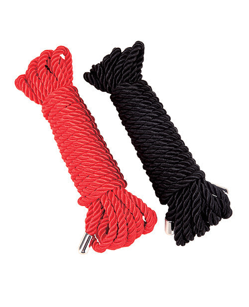 Cuerda BDSM WhipSmart Heartbreaker de Satén - Set de 2 Negro/Rojo