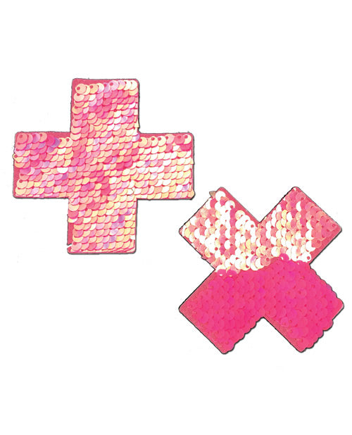 Cache-tétons à paillettes réversibles et changeant de couleur Pastease Premium - Rose Taille Unique