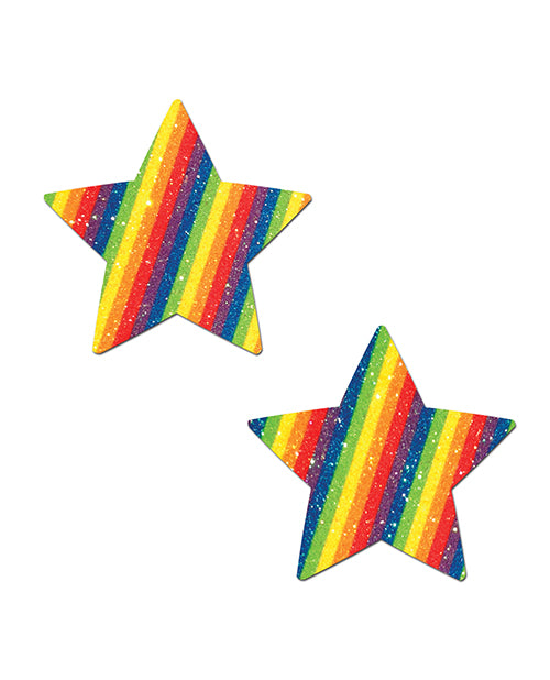 Cache-tétons étoiles pailletées de qualité supérieure Pastease - Arc-en-ciel T/U