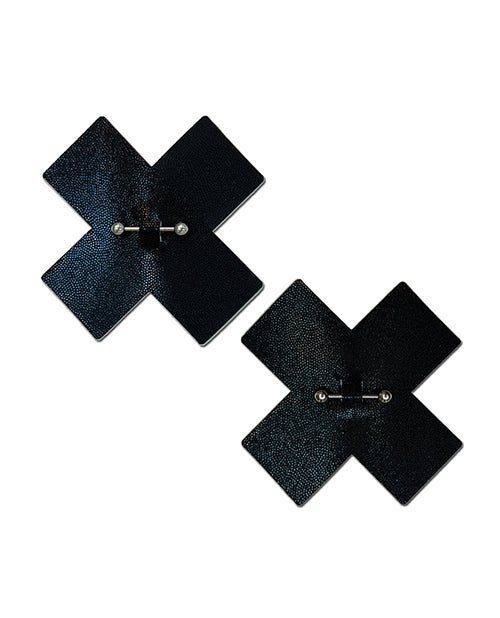 Cache-tétons Pierced Liquid Black Cross avec Piercing Haltère - Noir Taille Unique