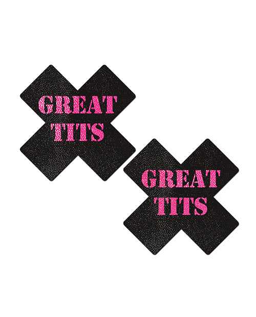 Cache-tétons de qualité supérieure Pastease Great Tits Cross - Noir/Rose Taille unique