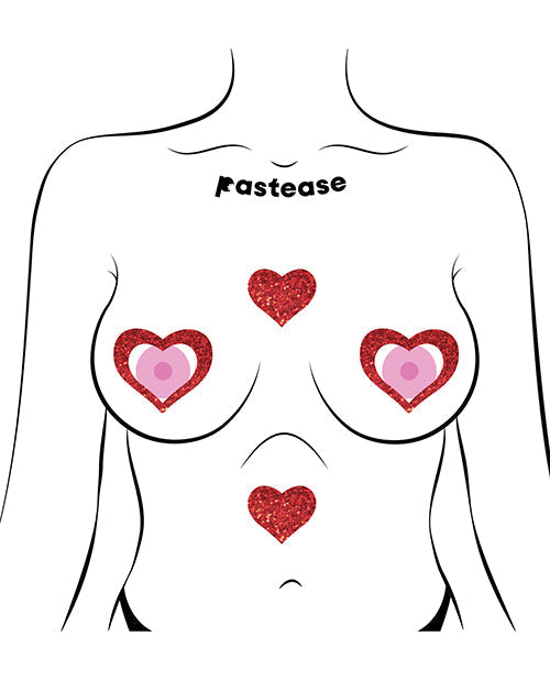 Cœurs de seins Pastease Premium scintillants - Rouge Taille Unique