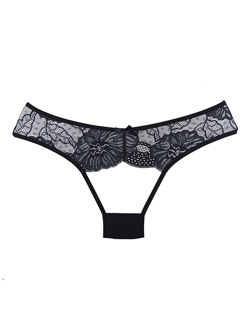 Adore Kiss Malla y Encaje Tanga Abierto Negro T/U