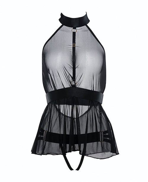 Adore Be My Baby Nuisette en maille transparente et culotte ouverte, Noir T/U