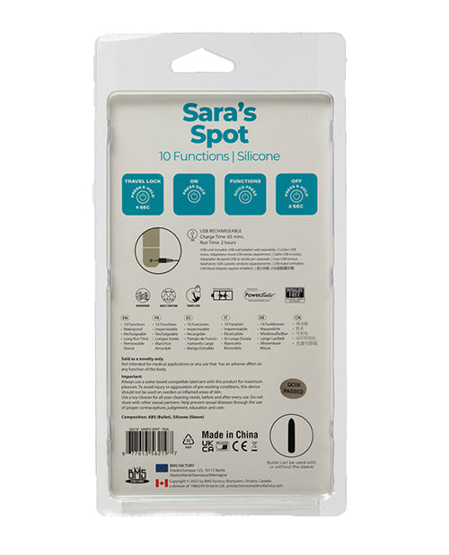 Vibreur Rechargeable Sara's Spot avec Manchon Point G - 10 Fonctions Bleu Canard
