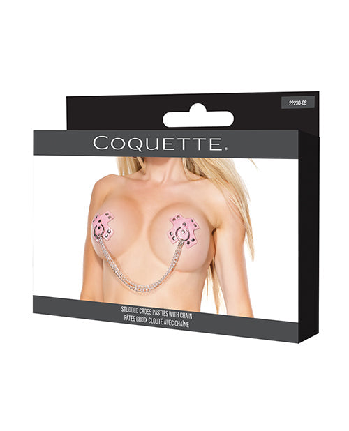 Cache-tétons réutilisables Darque cloutés en croix avec chaîne - Rose Taille unique