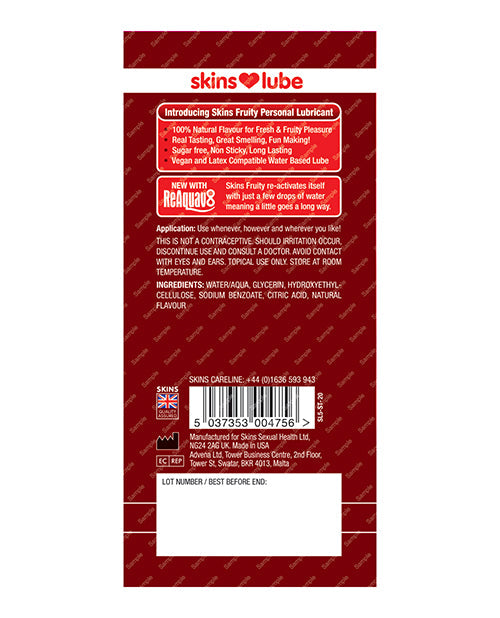 Skins Lubricante a base de agua - Fresa de 5 ml en sobrecito