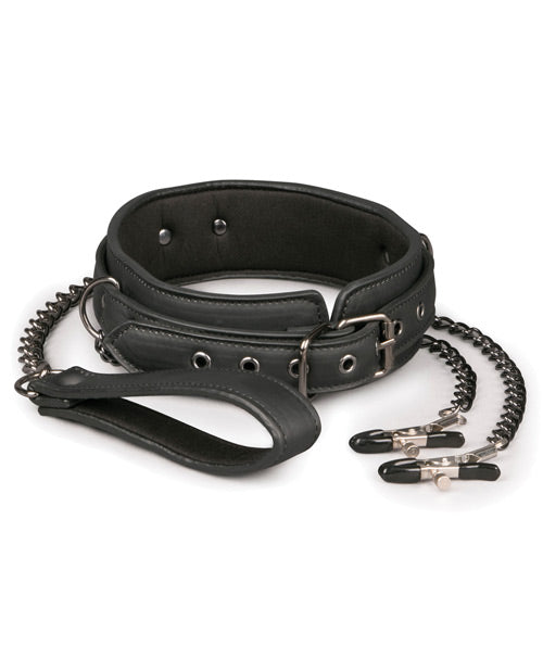 Collar de polipiel Easy Toys con cadenas para pezones - Negro