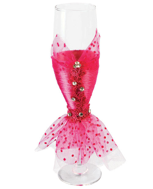 Verre à champagne « Future mariée » robe de mariée avec dentelle rose