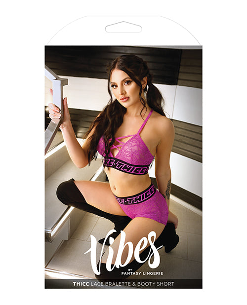 Vibes Conjunto de Bralette y Short de Encaje Elástico Grueso Rosa G/XL