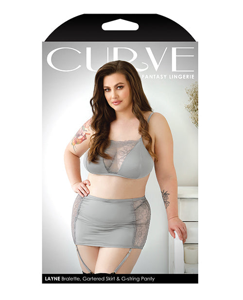 Soutien-gorge sans armature Curve Layne en dentelle et microfibre avec jupe porte-jarretelles et string gris 1X/2X