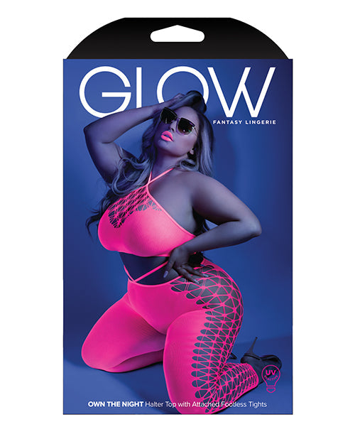 Bodystocking à licou court et découpé Glow Black Light Rose néon QN