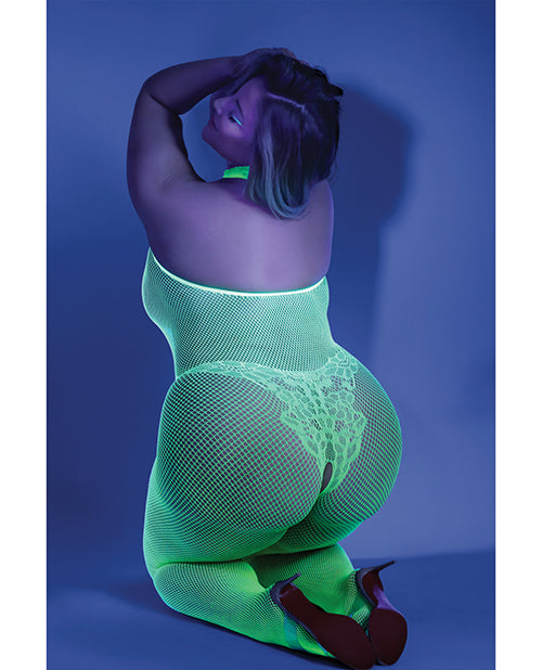 Combinaison ouverte entrejambe Glow Black Light Vert fluo QN