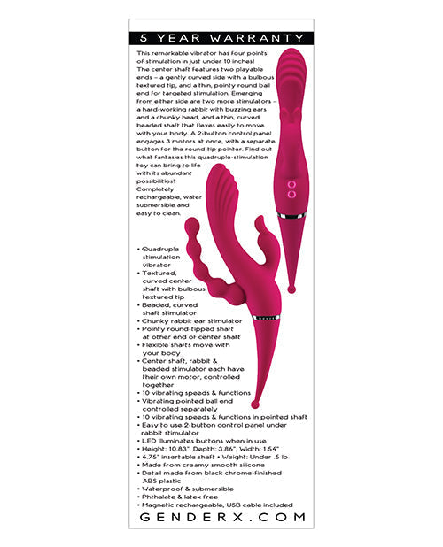 Vibrador conejito Gender X | Vibrador de punto G 4x4 | Vibrador de clítoris 10X borgoña | Mejor vibrador para mujeres