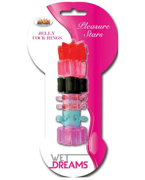 Anneaux Péniens Vibrants Gel Étoiles Plaisir Wet Dreams (Lot de 6)