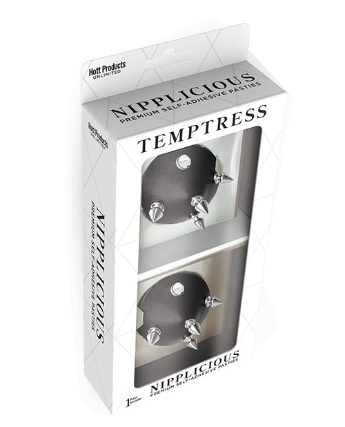 Cubiertas de cuero Nipplicious Temptress con tachuelas - Negras