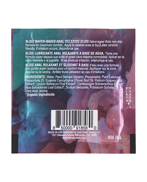 Intimate Earth Bliss Lubrifiant Anal Relaxant à Base d'Eau - Sachet de 3 ml