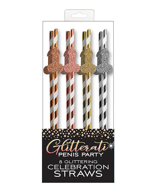 Pailles Pénis Pailletées de Fête - Paquet de 8
