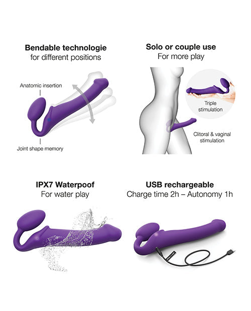 Arnés vibrador flexible sin tirantes grande - Morado