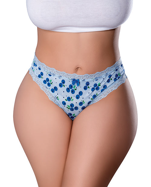 String crotchless Sweet Treats avec lubrifiant intime Wicked Sensual Care myrtille - Bleu T.U.