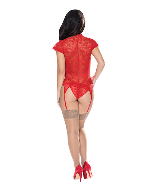 Ooh La Lace Cap Sleeve Basque y Tanga Rojo S/M