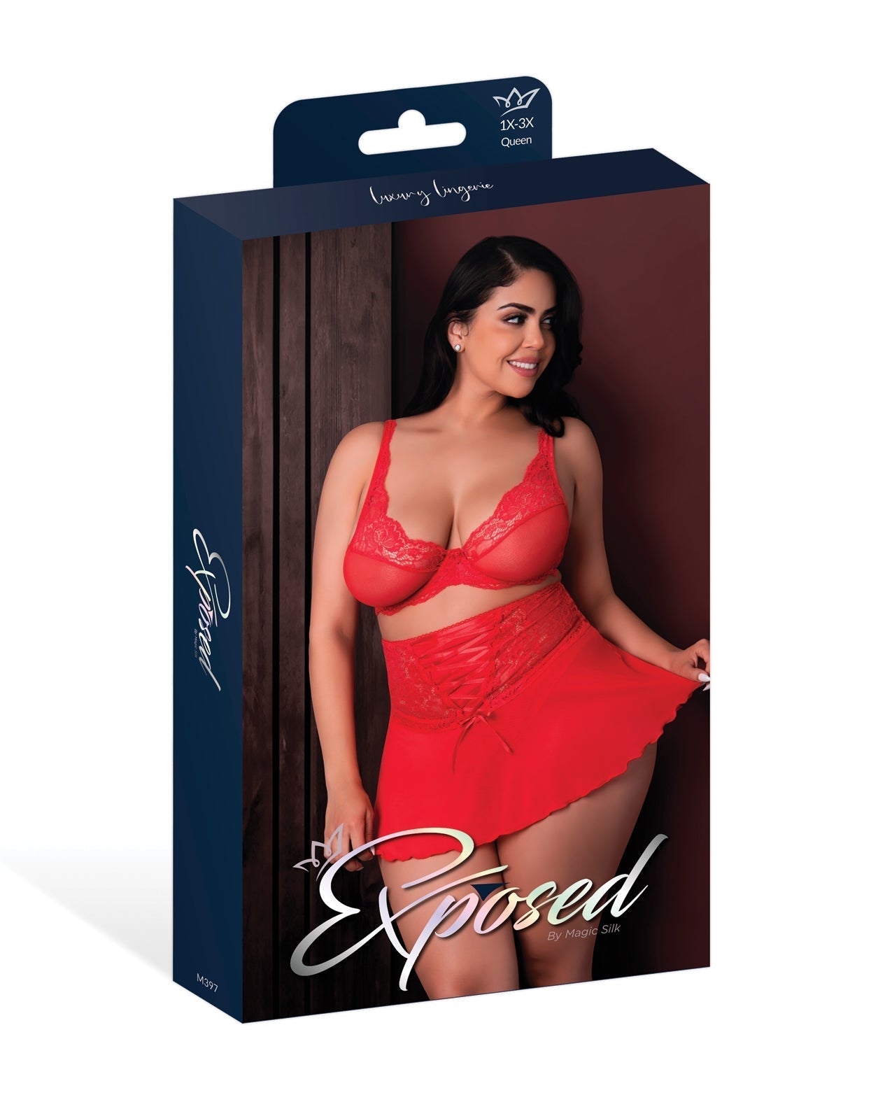 Parure 3 pièces Sugar High soutien-gorge sans armature avec porte-jarretelles et culotte – Rouge TGN