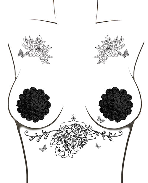 Neva Nude Burlesque Nightfall Roses Pezoneras de Silicona Reutilizables - Negro Talla Única