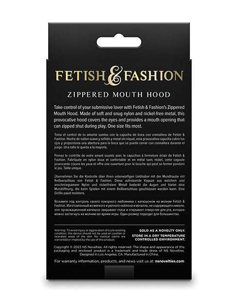 Capucha de boca con cremallera Fetish & Fashion - Negra