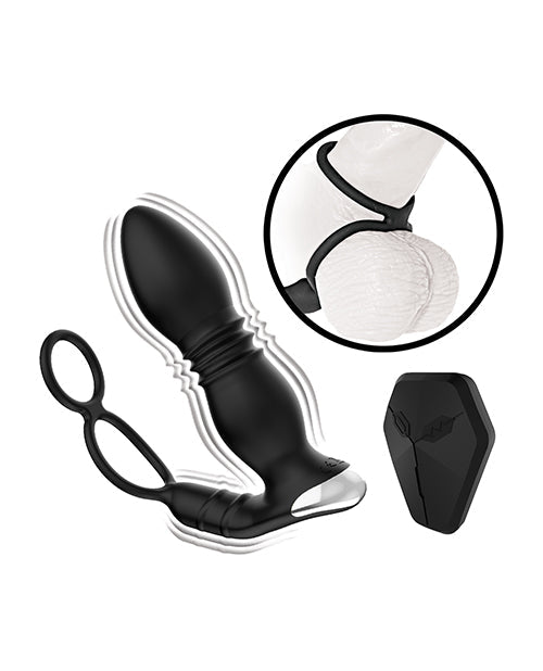 Tapón Anal Penetrador de Ass-station con Anillo para Pene y Bolas - Negro