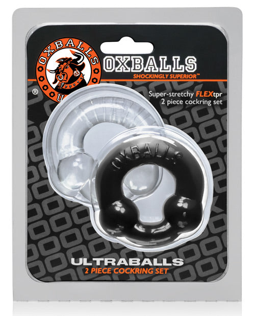Anillos de pene Oxballs Ultraballs - Paquete de 2 negro/transparente
