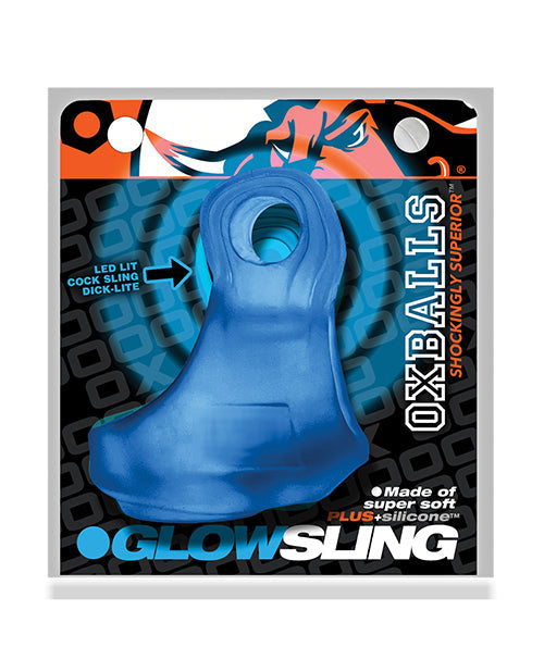 Arnés para pene Oxballs Glowsling - LED Azul Hielo