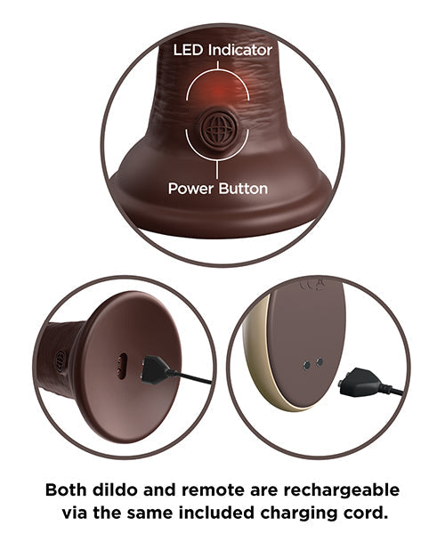 King Cock Elite 7" Pene Vibrador de Silicona de Doble Densidad con Control Remoto - Marrón