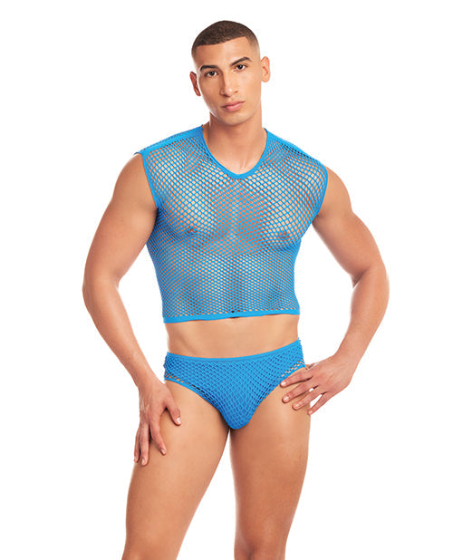 Fiesta Arcoíris Malla Grande Net-Flex Juego de 3 piezas con tanga - Azul S/M