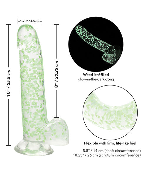 Gros Godemiché Naughty Bits | Gros Godemiché Luminescent | Godemiché Ventouse Feuille de Cannabis