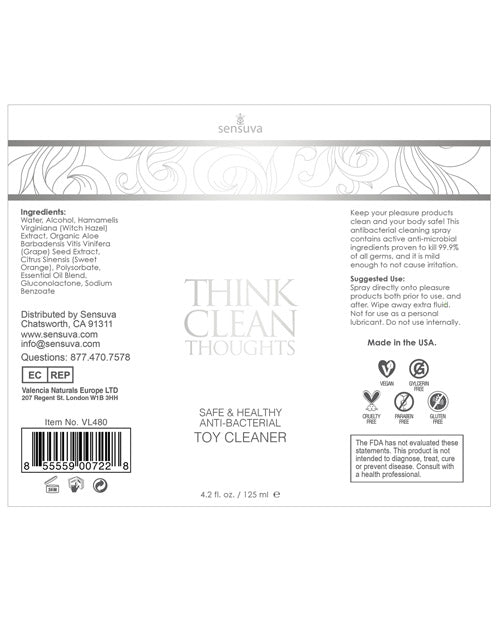 Limpiador de juguetes Sensuva Think Clean Thoughts - 4.2 oz