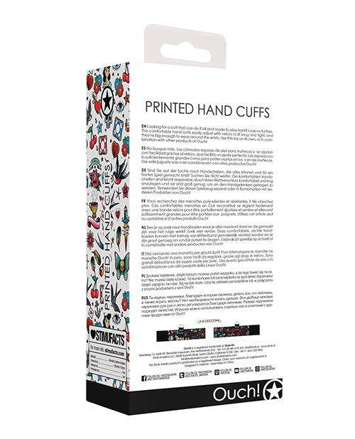Menottes imprimées style tatouage Old School « Shots Ouch » – Noir